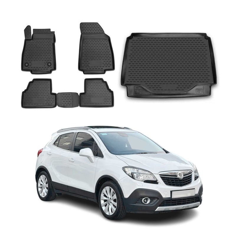 Fußmatten & Kofferraumwanne Set für Opel Mokka X 2012-2020 Gummi TPE Schwarz 5x