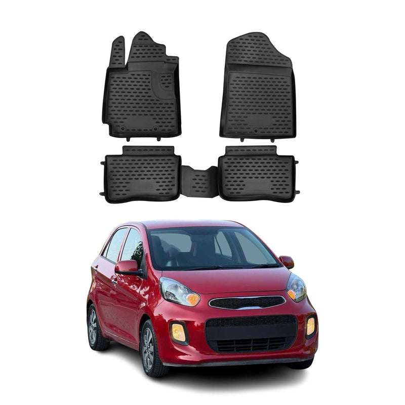 OMAC Gummimatten Fußmatten für Kia Picanto 2011-2017 TPE Automatten Schwarz 4x