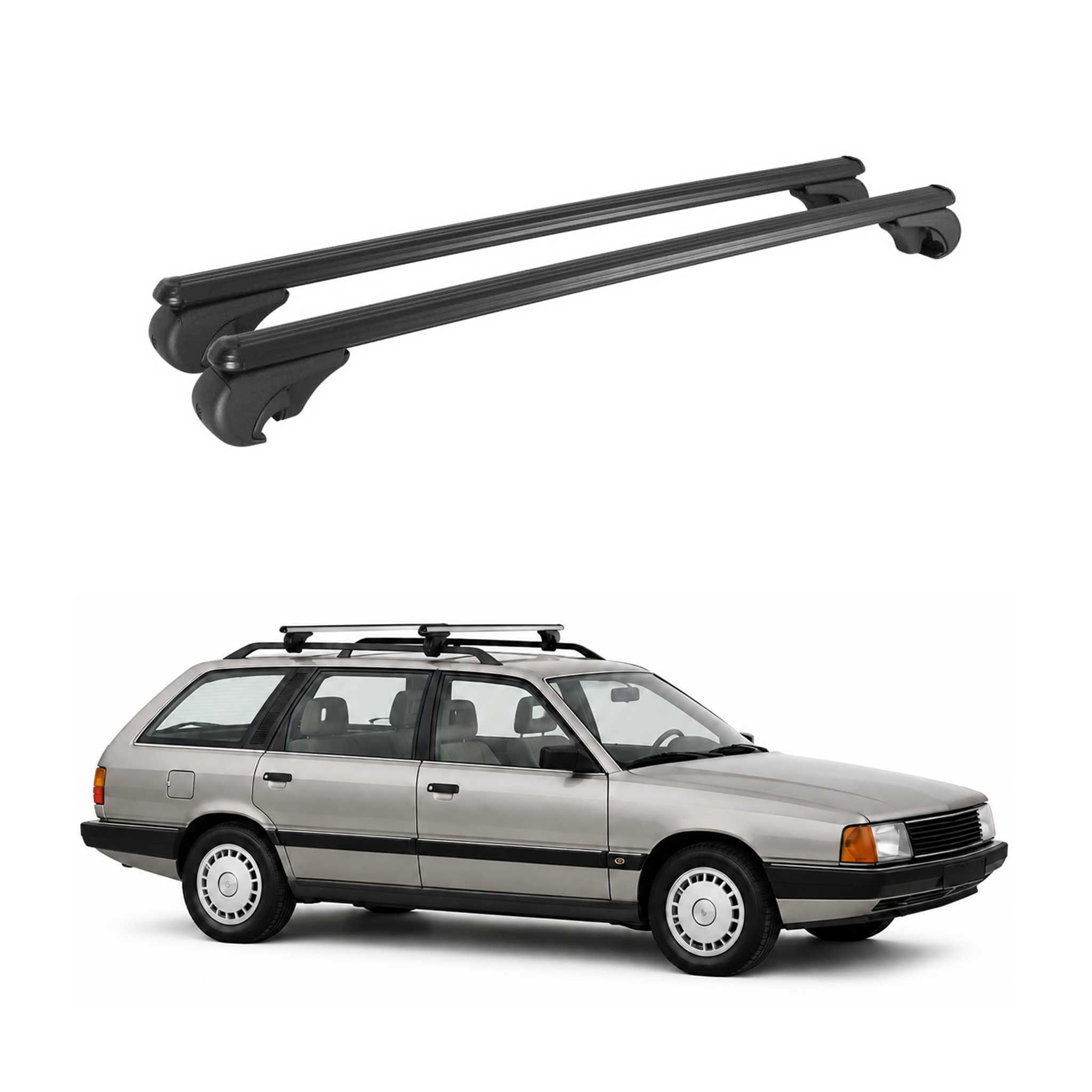 Dachträger Grundträger für Audi 100 Avant 1983-1991 TÜV Aluminium Schwarz 2tlg