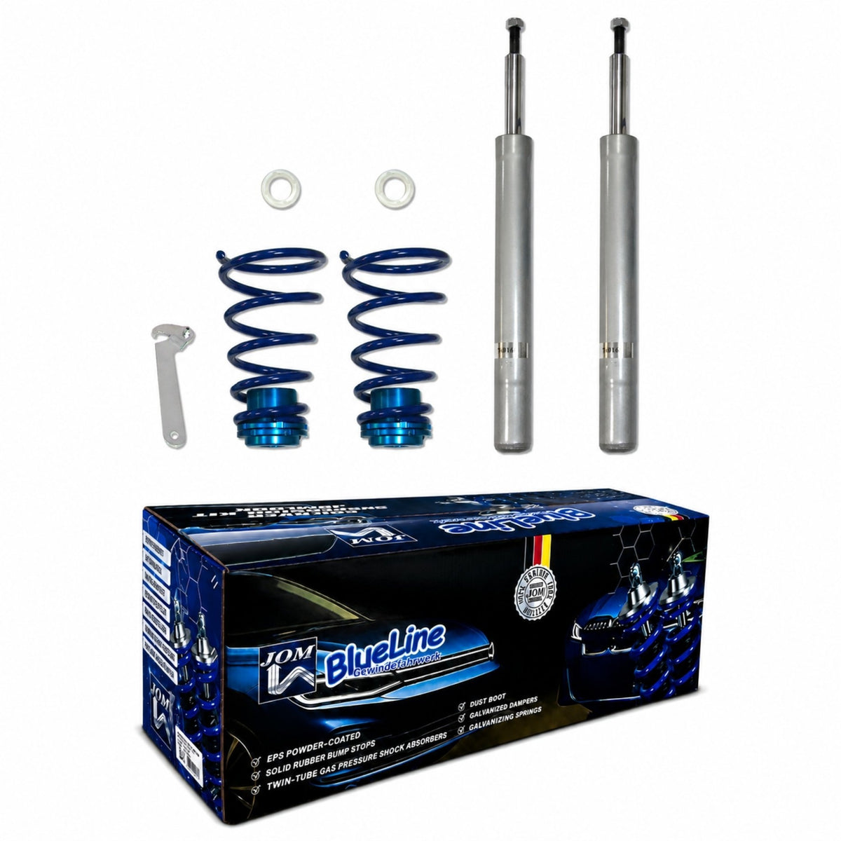 JOM BlueLine Gewindefahrwerk für BMW E34 Touring 524TD–530D D16/M14 (Gewinde/Serie).