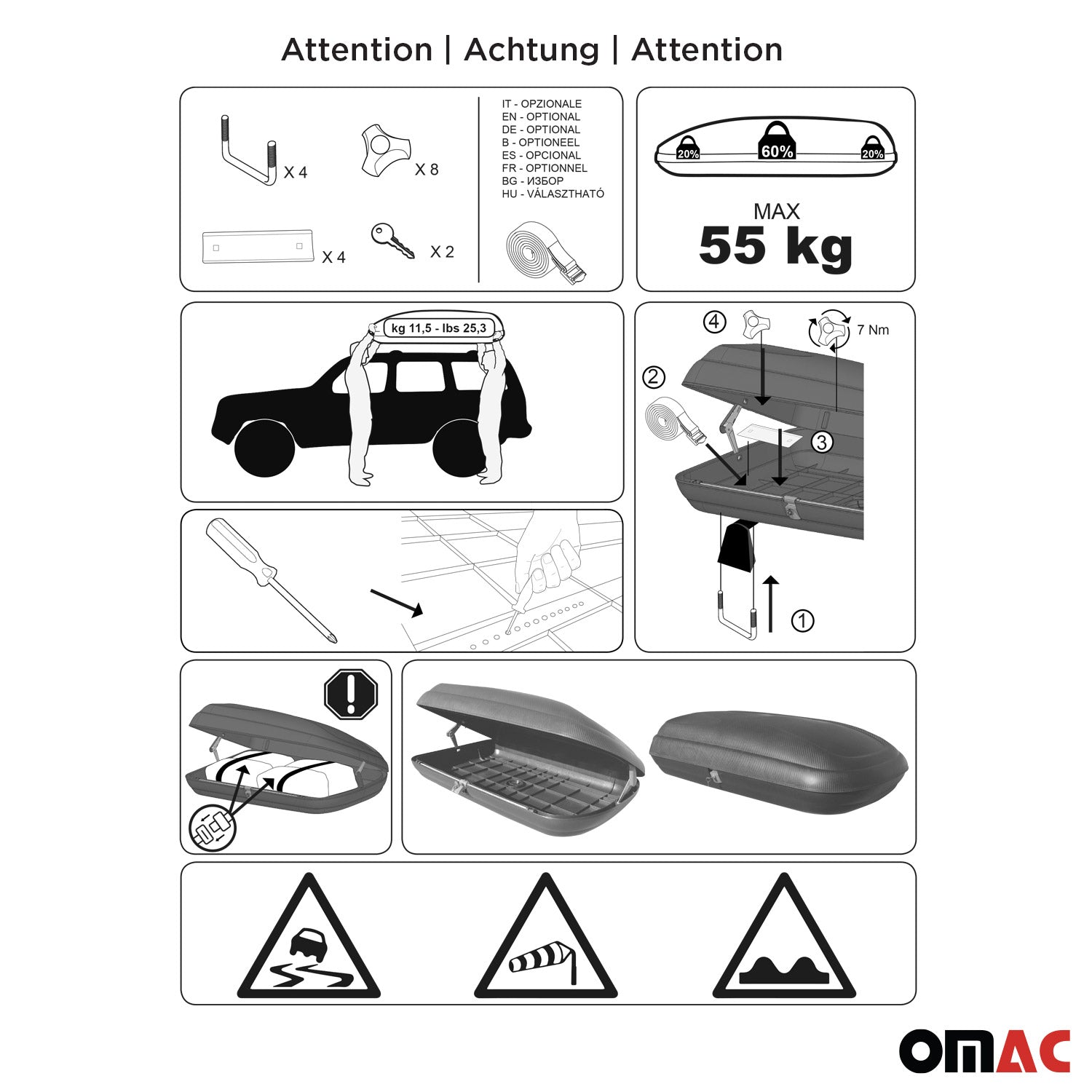 OMAC Dachbox Dachkoffer Gepäckbox 320 Liter Carbonlook Abschließbar Autobox