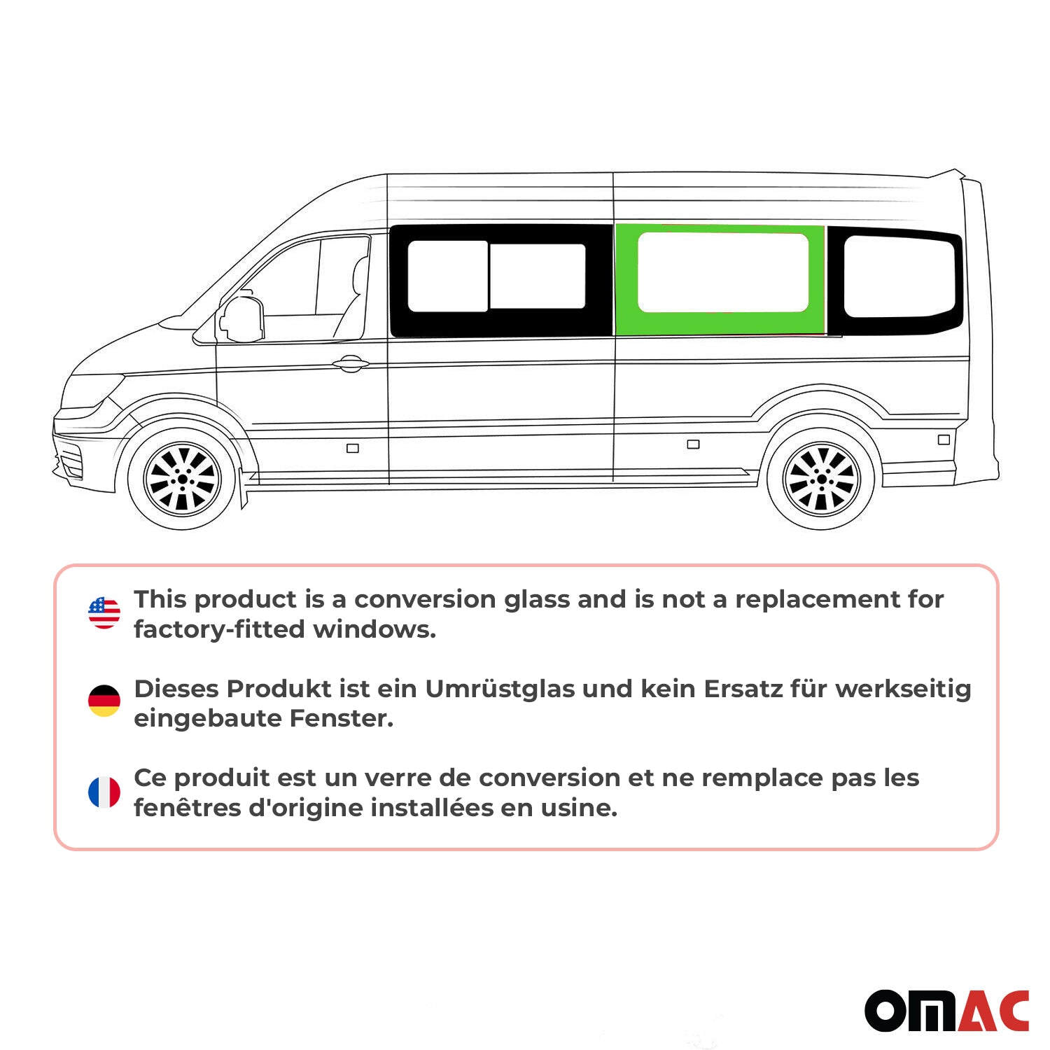 Seitenfenster Seitenscheibe für VW Crafter 2017-2026 Mittel Links Schwarz L3