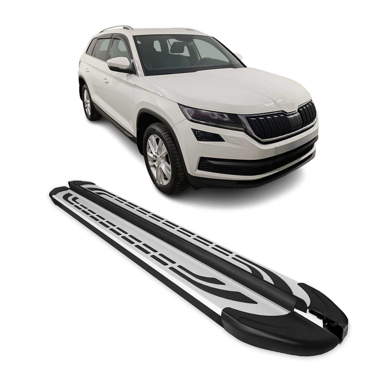 Trittbretter Seitenschweller Seitenbretter für Skoda Kodiaq 2017-23 Schwarz Alu
