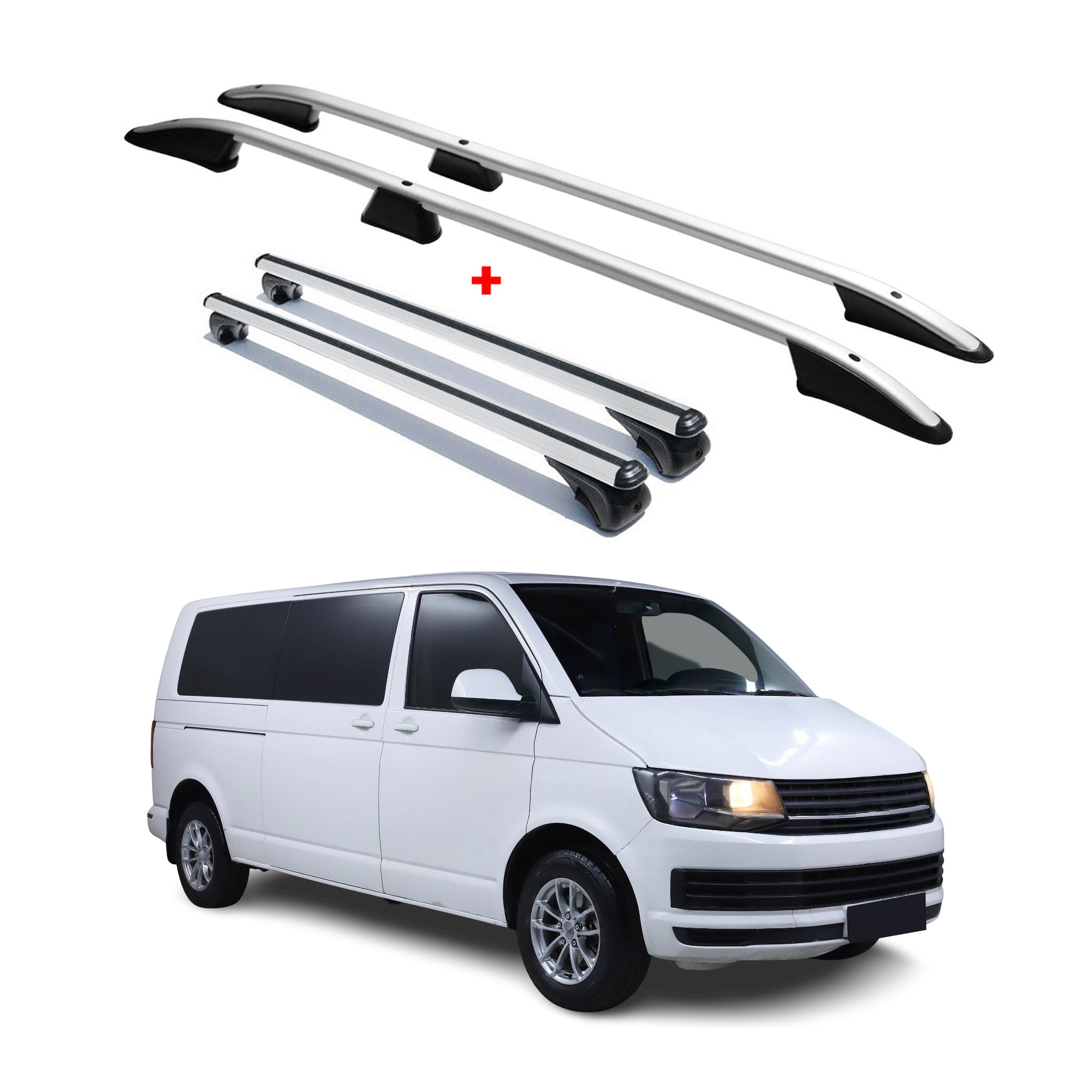 Dachreling + Dachträger SET für VW T6 T6.1 Transporter L2 Aluminium Silber 4tlg