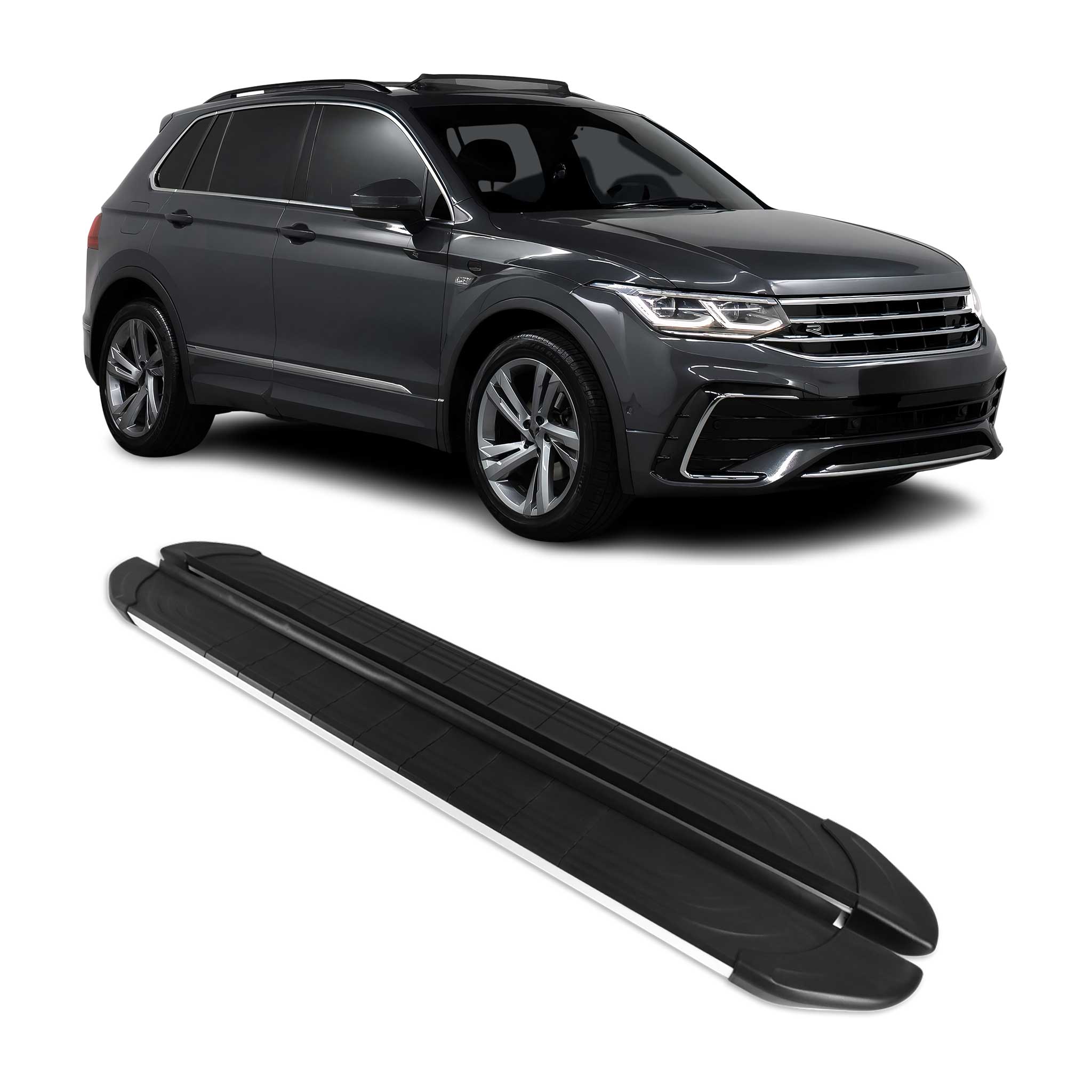 Trittbretter Schweller Seitenbretter für VW Tiguan 2016-24 Alu Schwarz-Silber
