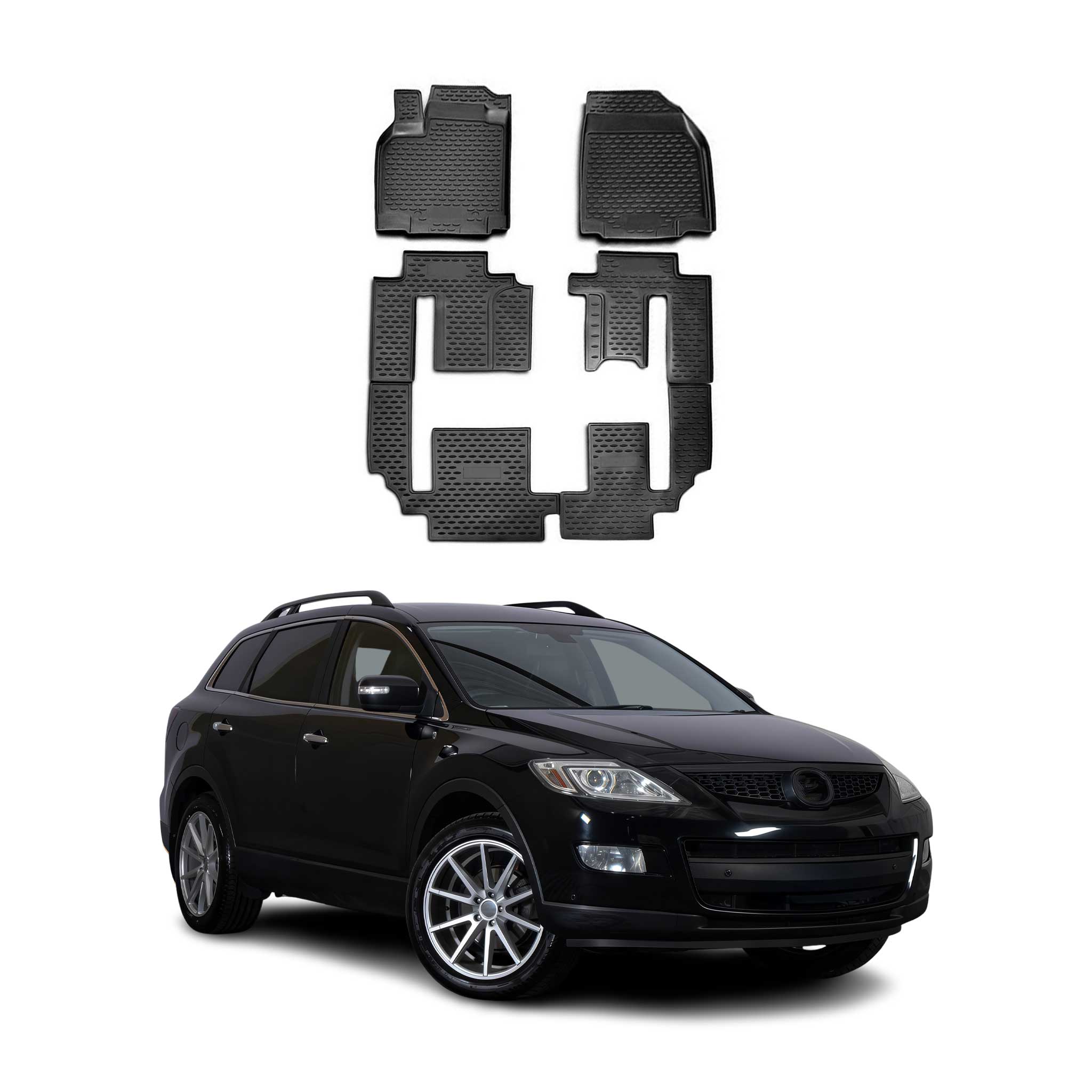 OMAC Gummimatten Fußmatten für Mazda CX-9 2006-2017 TPE Automatten Schwarz 6x