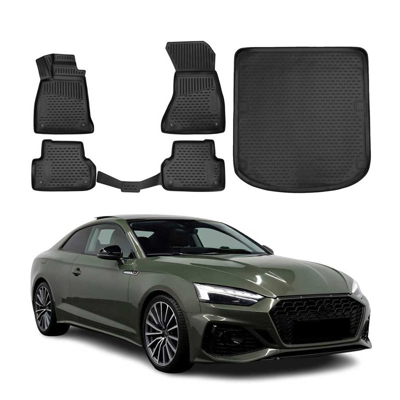 Fußmatten & Kofferraumwanne Set für Audi A5 F5P Coupe 2017-2024 TPE Schwarz