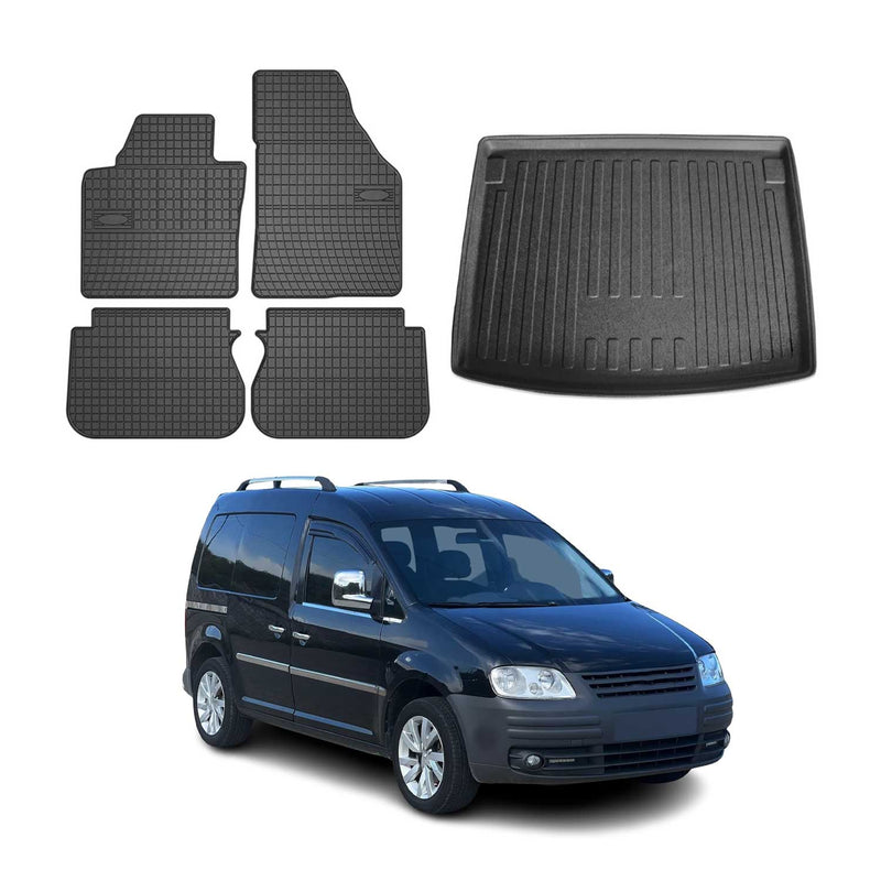 Fußmatten & Kofferraumwanne Set für VW Caddy Life 2008-2011 Gummi Schwarz 5x