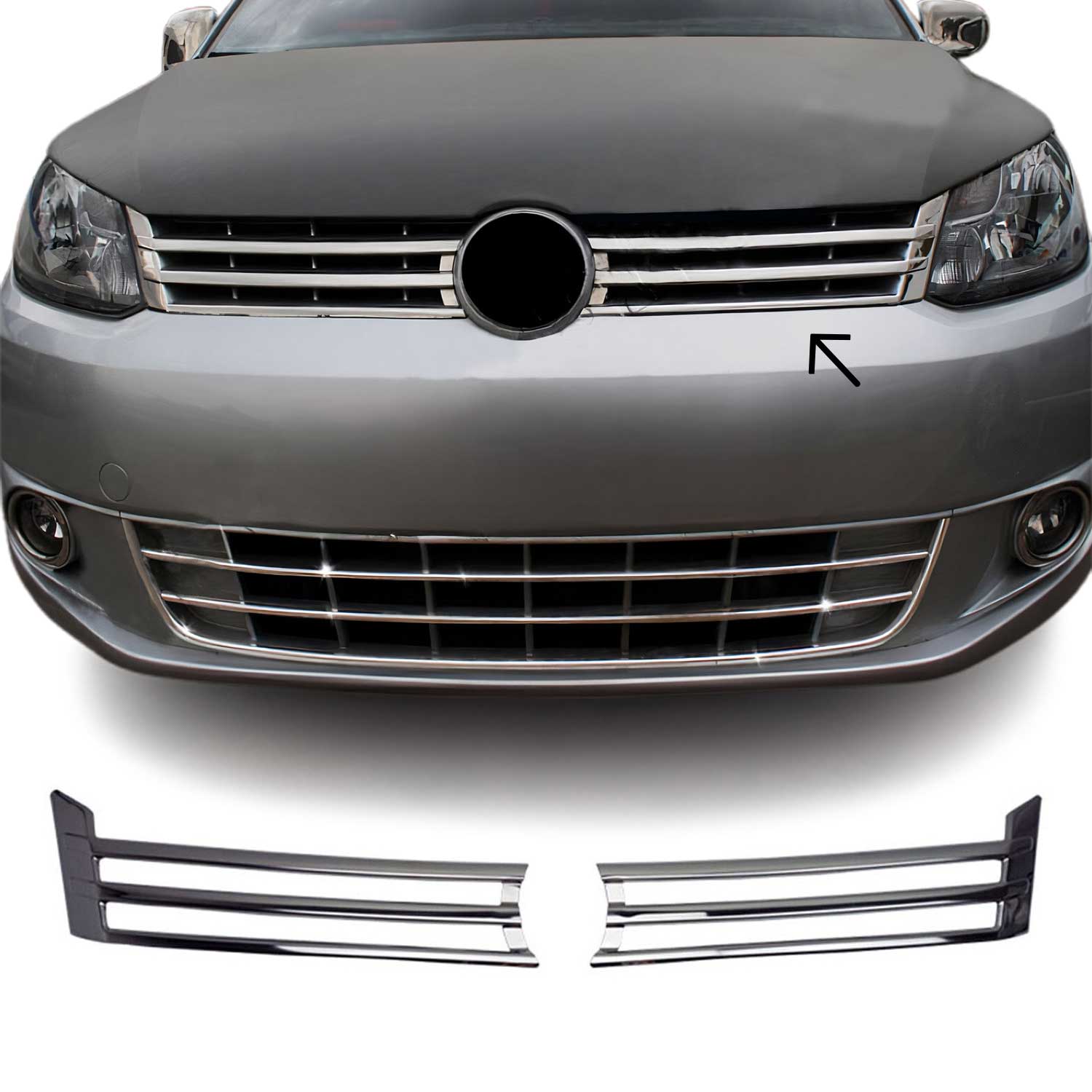 Kühlergrill Leisten Grillleisten für VW Caddy 2010-2015 Edelstahl Chrom 2tlg