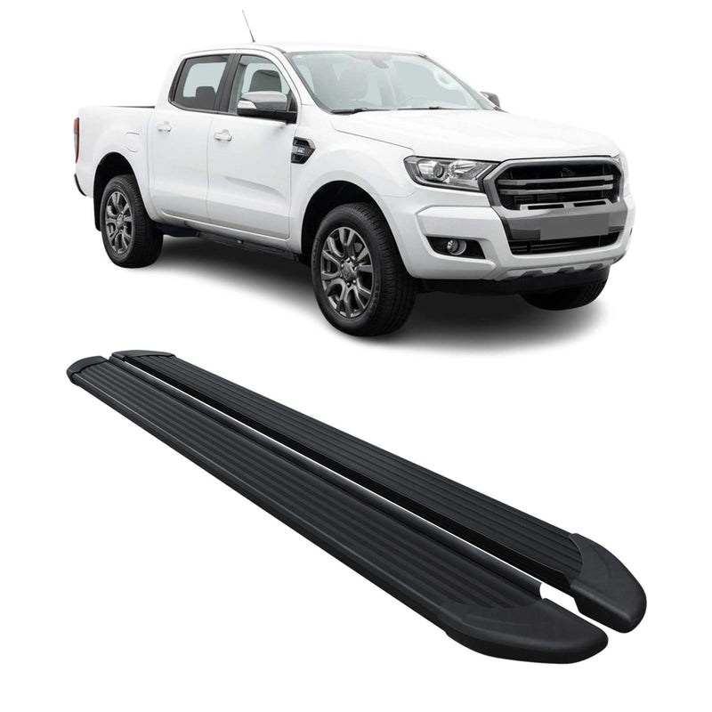 Seitenschweller Trittbretter für Ford Ranger Double Cab 2012-2022 Schwarz Alu