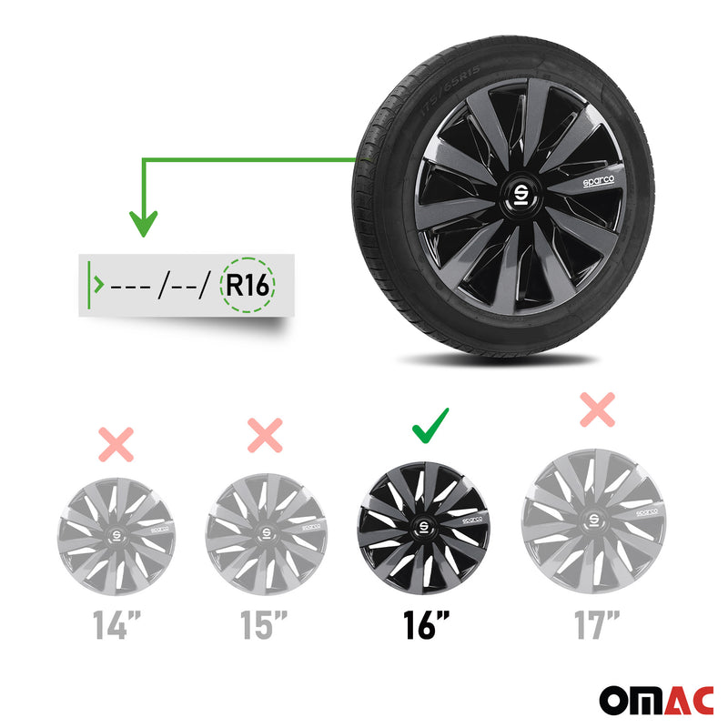 Radkappen Radzierblenden Sparco Lazio 16" Zoll Abdeckung Set Schwarz Grau 4x