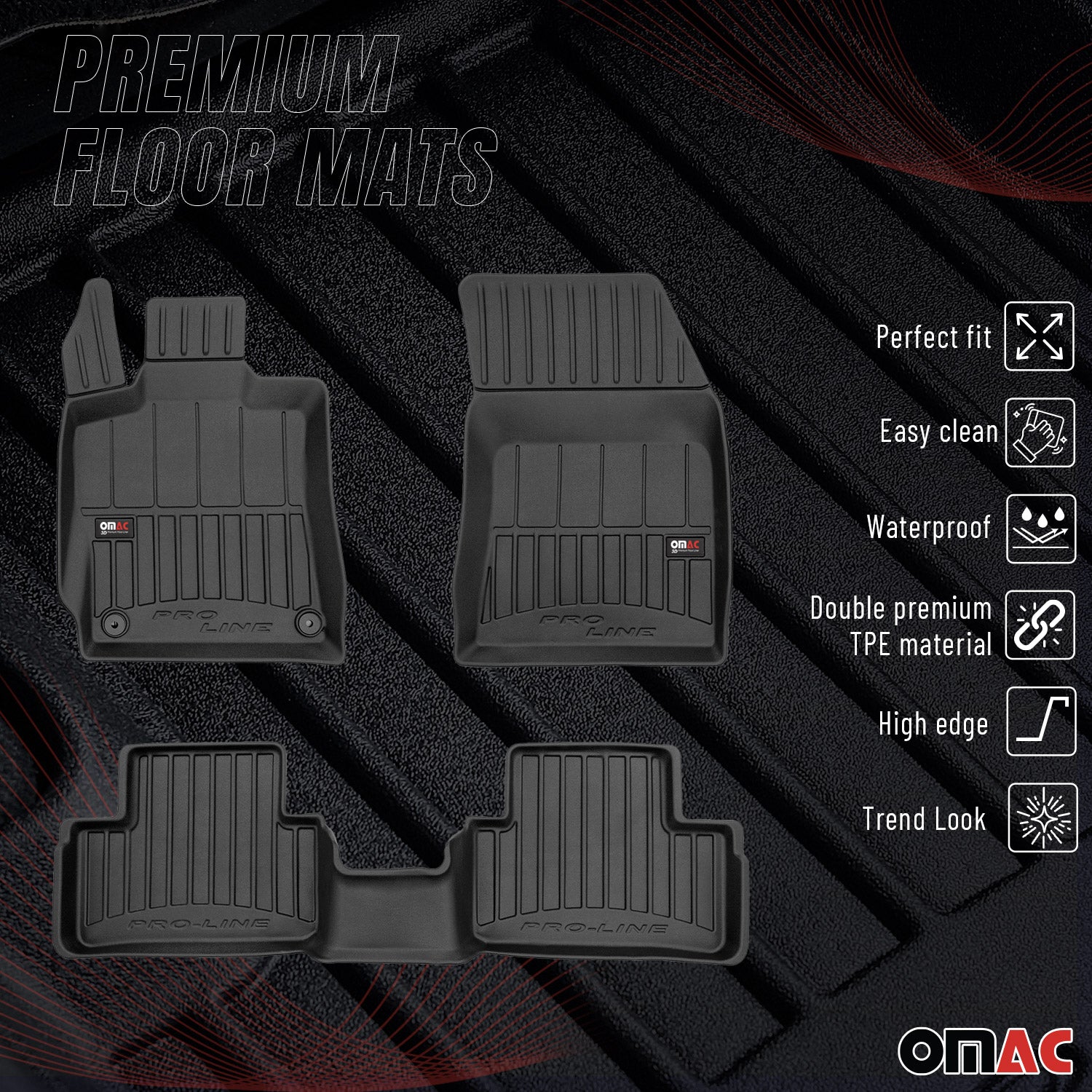 OMAC Gummi Fußmatten für DS 4 2021-2026 Premium TPE 3D Automatten Antirutsch 3x