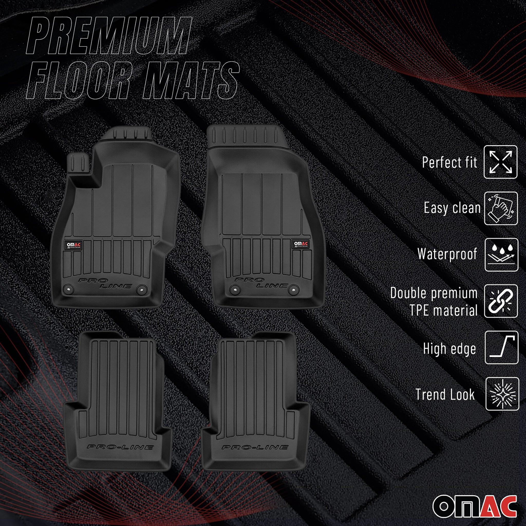 OMAC Gummi Fußmatten für Opel Corsa 2014-2019 Premium TPE Automatten Schwarz 4x