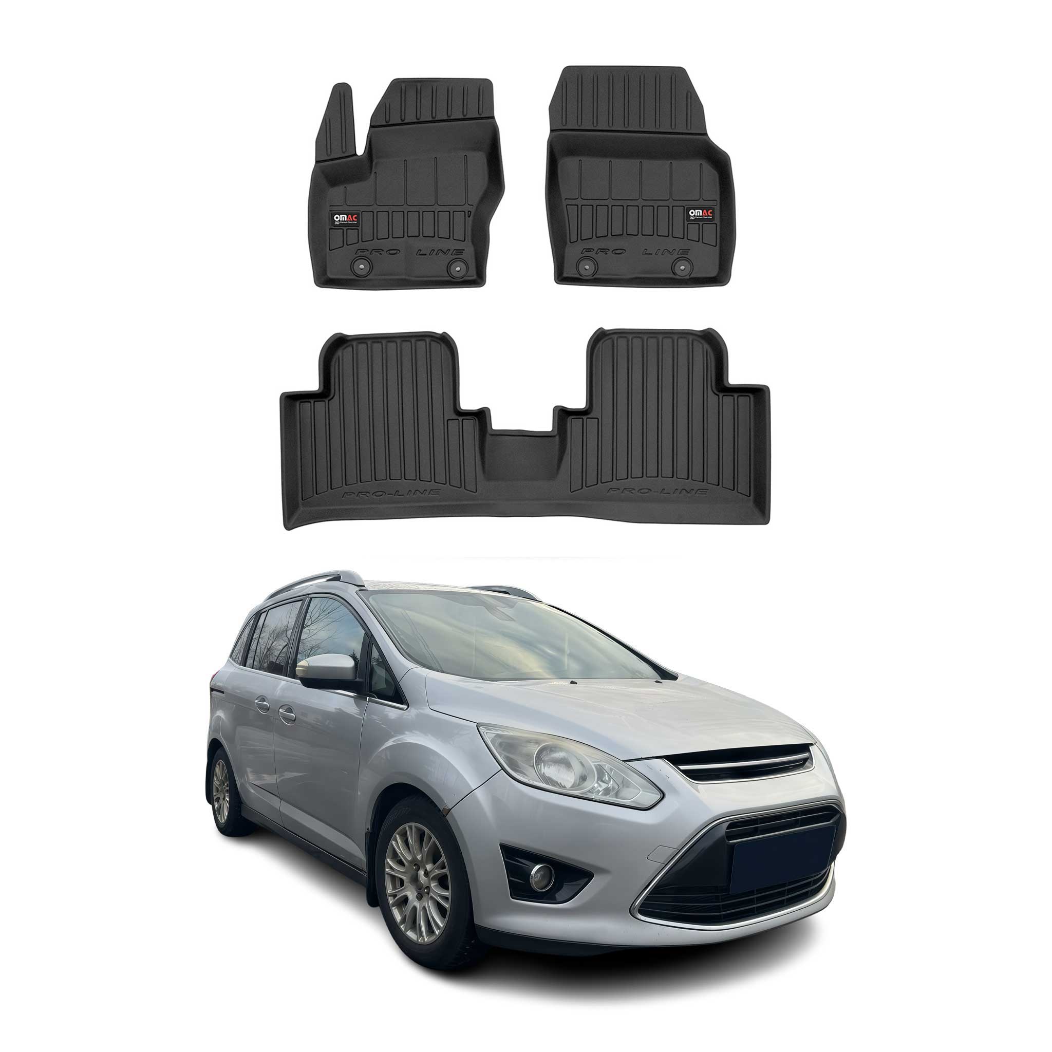 OMAC Gummi Fußmatten für Ford Grand C-Max 2010-2019 Premium Gummi Schwarz 3tlg