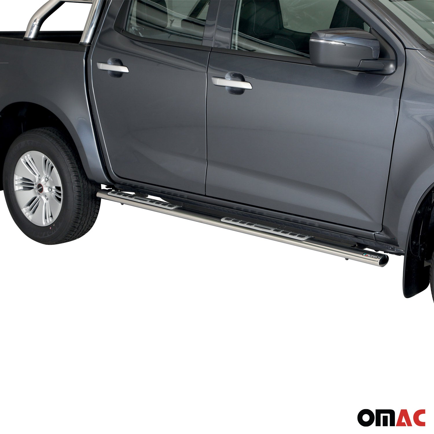 Stahl Seitenschweller Schwellerrohre für Isuzu D-Max Double Cab 2019-2026 Grau