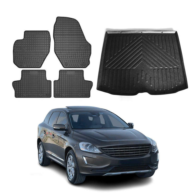 Fußmatten & Kofferraumwanne Set für Volvo XC60 2009-2019 Gummi TPE Schwarz 5x