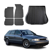 Fußmatten & Kofferraumwanne Set für Audi A4 B5 Avant 1994-2001 Gummi Schwarz 5x