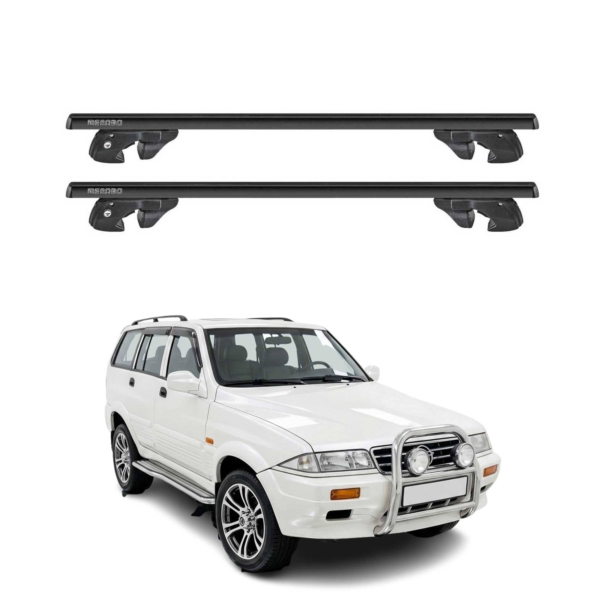 Dachträger Grundtäger für Ssangyong Musso FJ 1993-2004 Alu 90kg TÜV Schwarz 2tlg