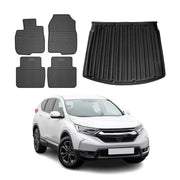 Fußmatten & Kofferraumwanne Set für Honda CR-V 2016-2025 Gummi Schwarz TPE 5x