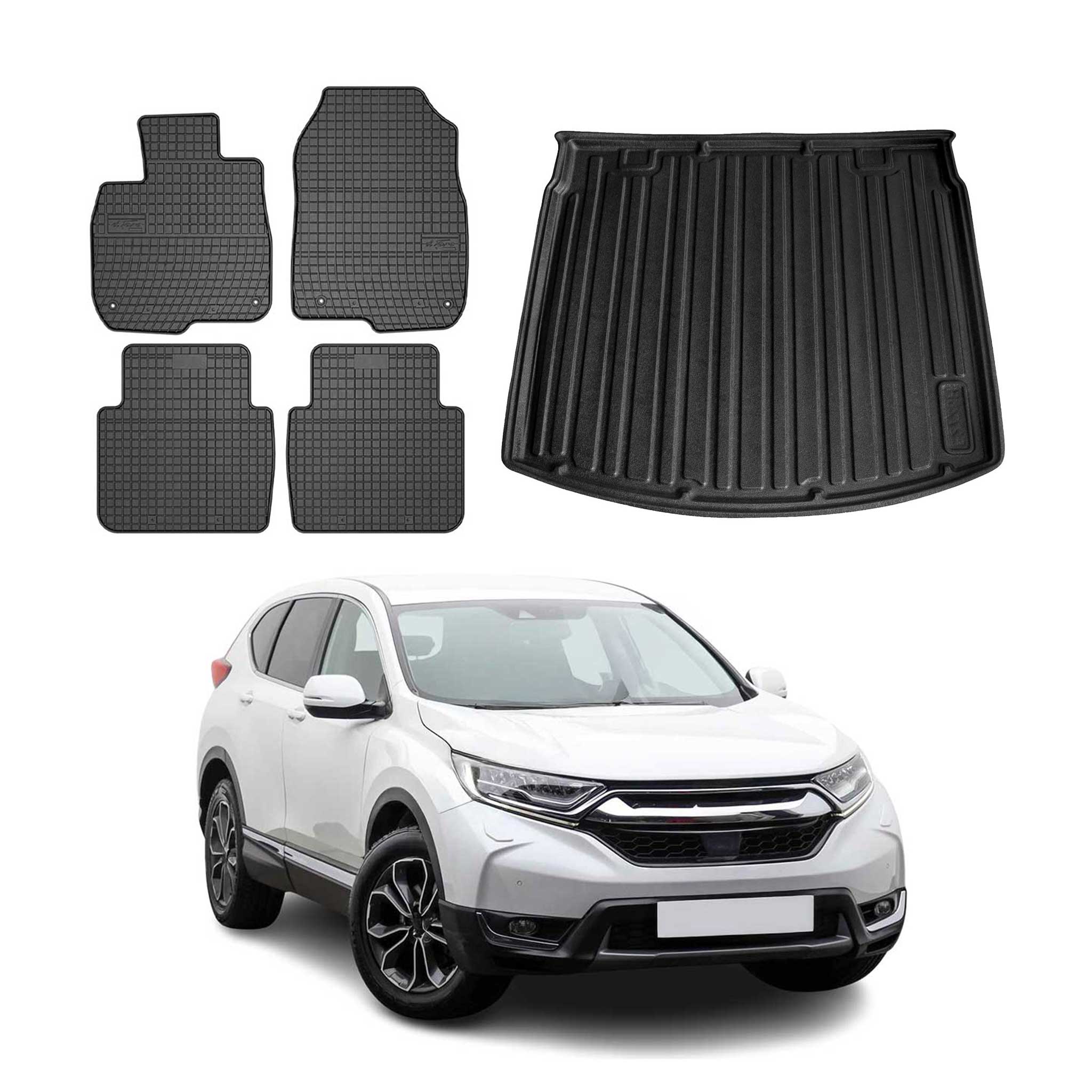 Fußmatten & Kofferraumwanne Set für Honda CR-V 2016-2025 Gummi Schwarz TPE 5x