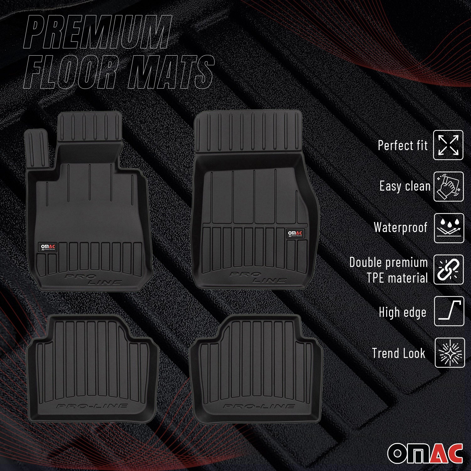 OMAC Gummi Fußmatten für BMW 3er F31 Touring 2011-2019 Premium Gummi Schwarz 4x