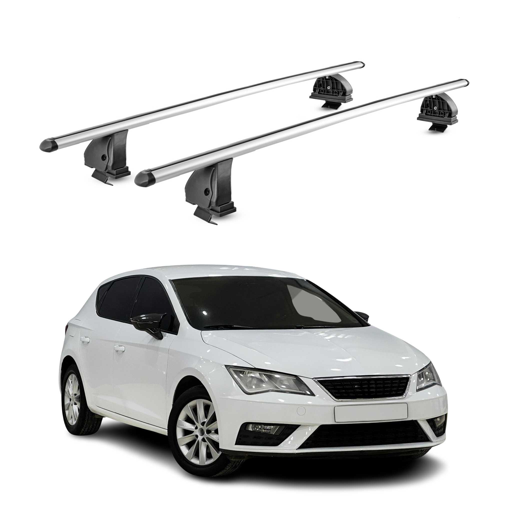 Alu Dachträger für Seat Leon III 2012-2020 TÜV T-Nut Abschließbar 2tlg Silber