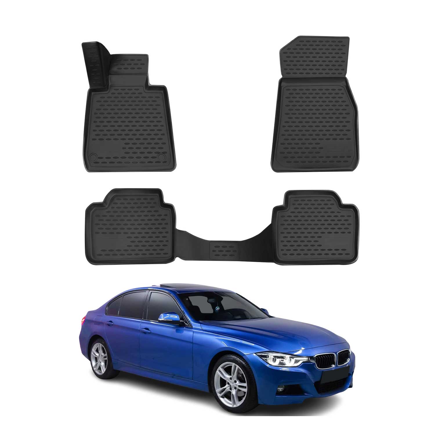 OMAC Gummi Fußmatten für BMW 3er F30 F31 2012-2018/4er F32 F36 13-21 Schwarz 4x