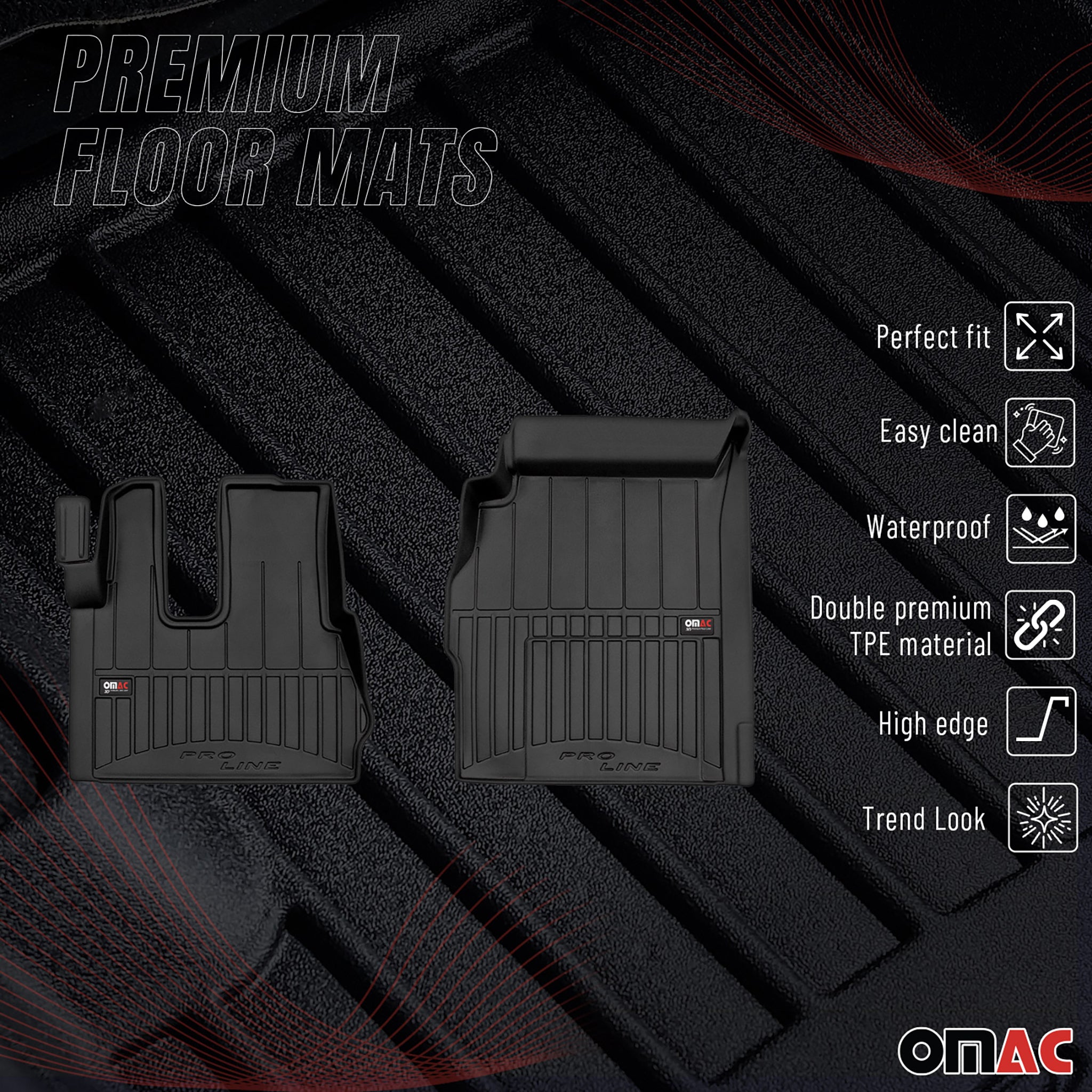 OMAC Gummi Fußmatten für Mercedes Actros MP4 2011-2019 Premium Gummi Schwarz 2x