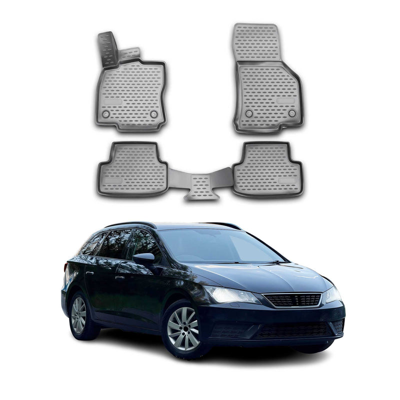 OMAC Gummimatten Fußmatten für Seat Leon 2012-2020 TPE Automatten Grau 4x
