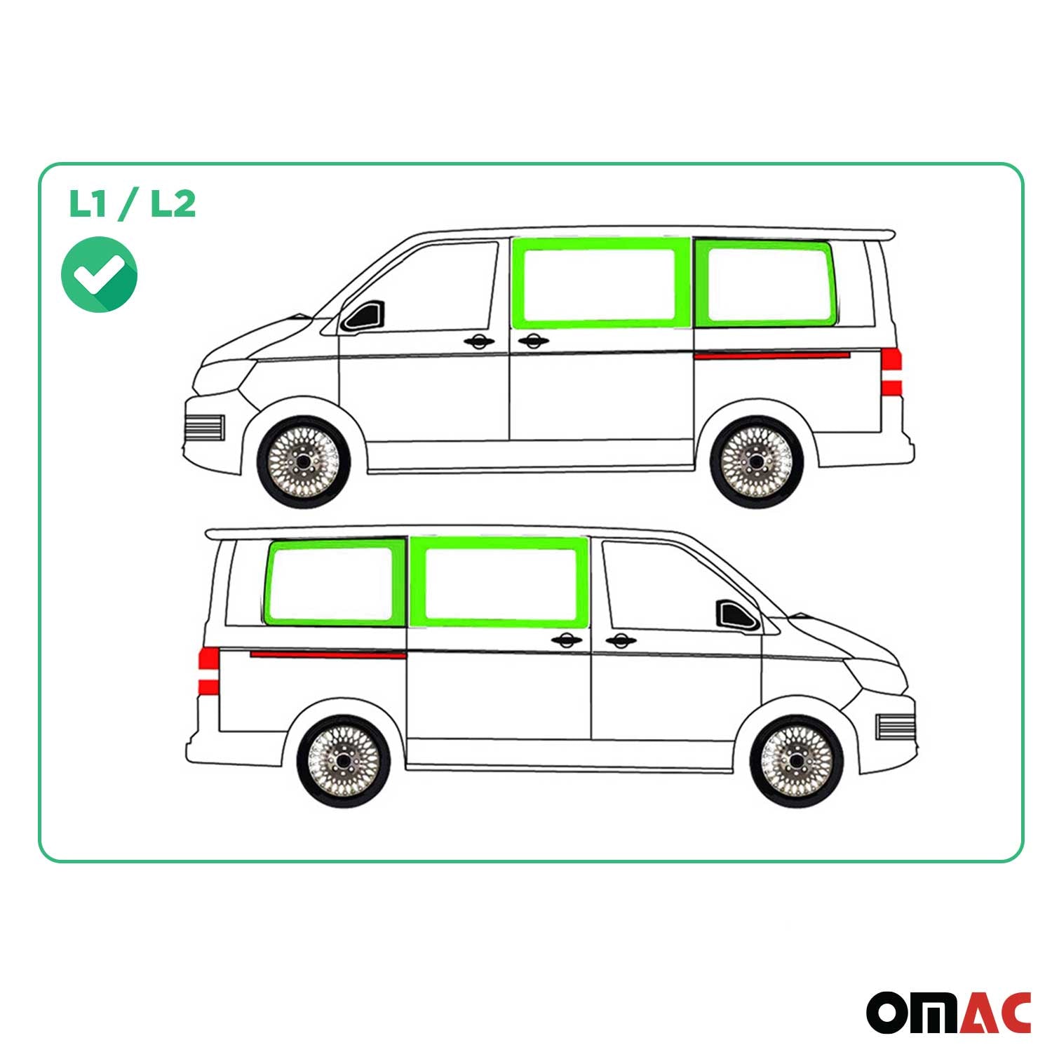 Seitenfenster Autoglas für VW Transporter T5 T6 2003-2024 L1 L2 Van 4 tlg