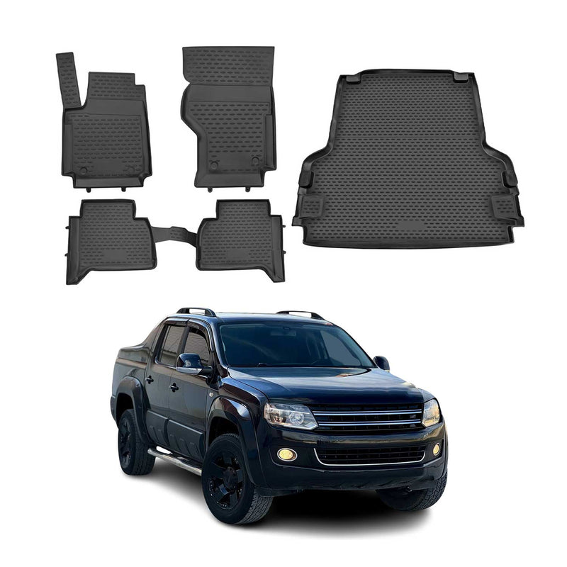 Fußmatten & Kofferraumwanne Set für VW Amarok 2010-2021 Gummi TPE Schwarz 5x