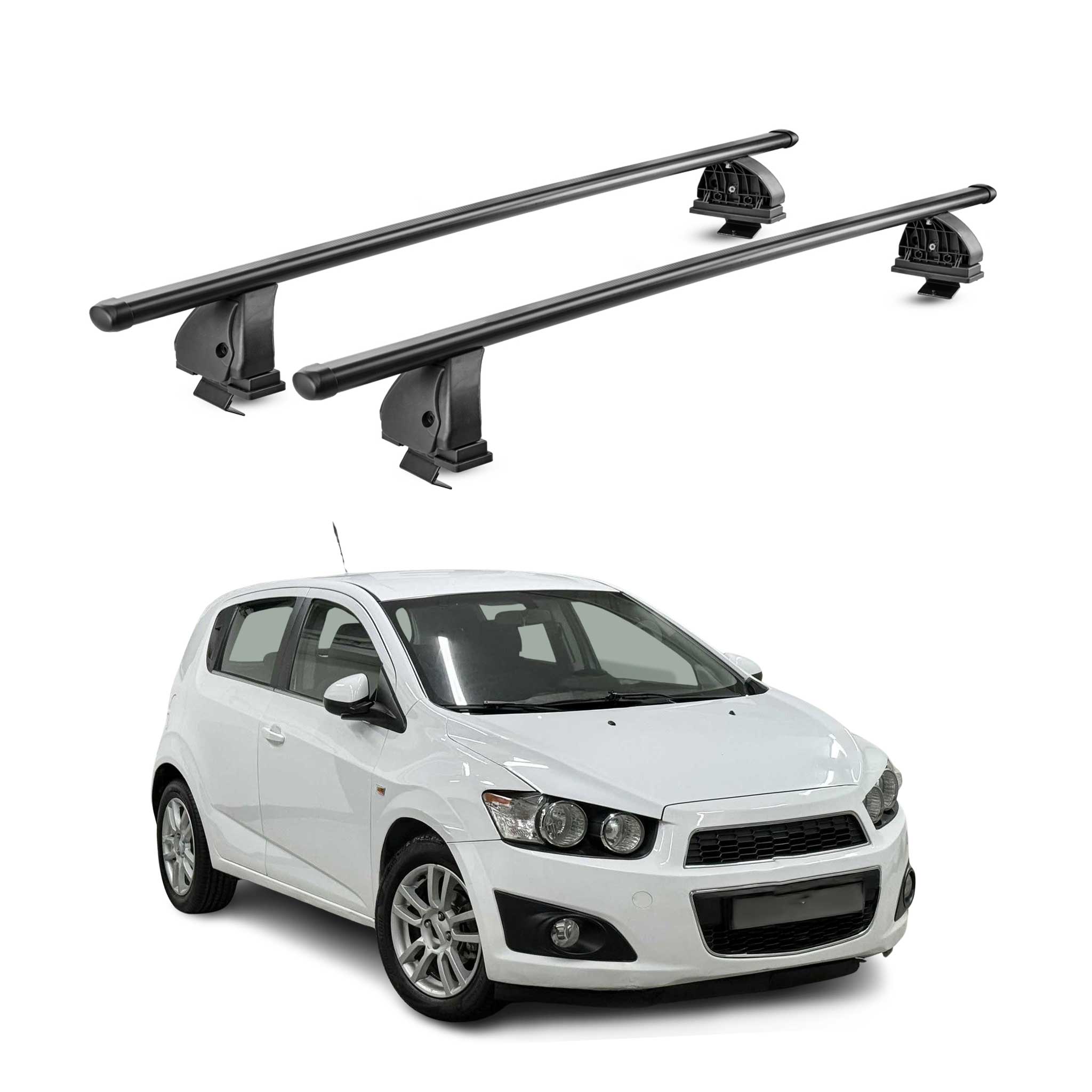 Stahl Dachträger für Chevrolet Aveo II Schrägheck 2012-2016 Pre-FL 2tlg Schwarz
