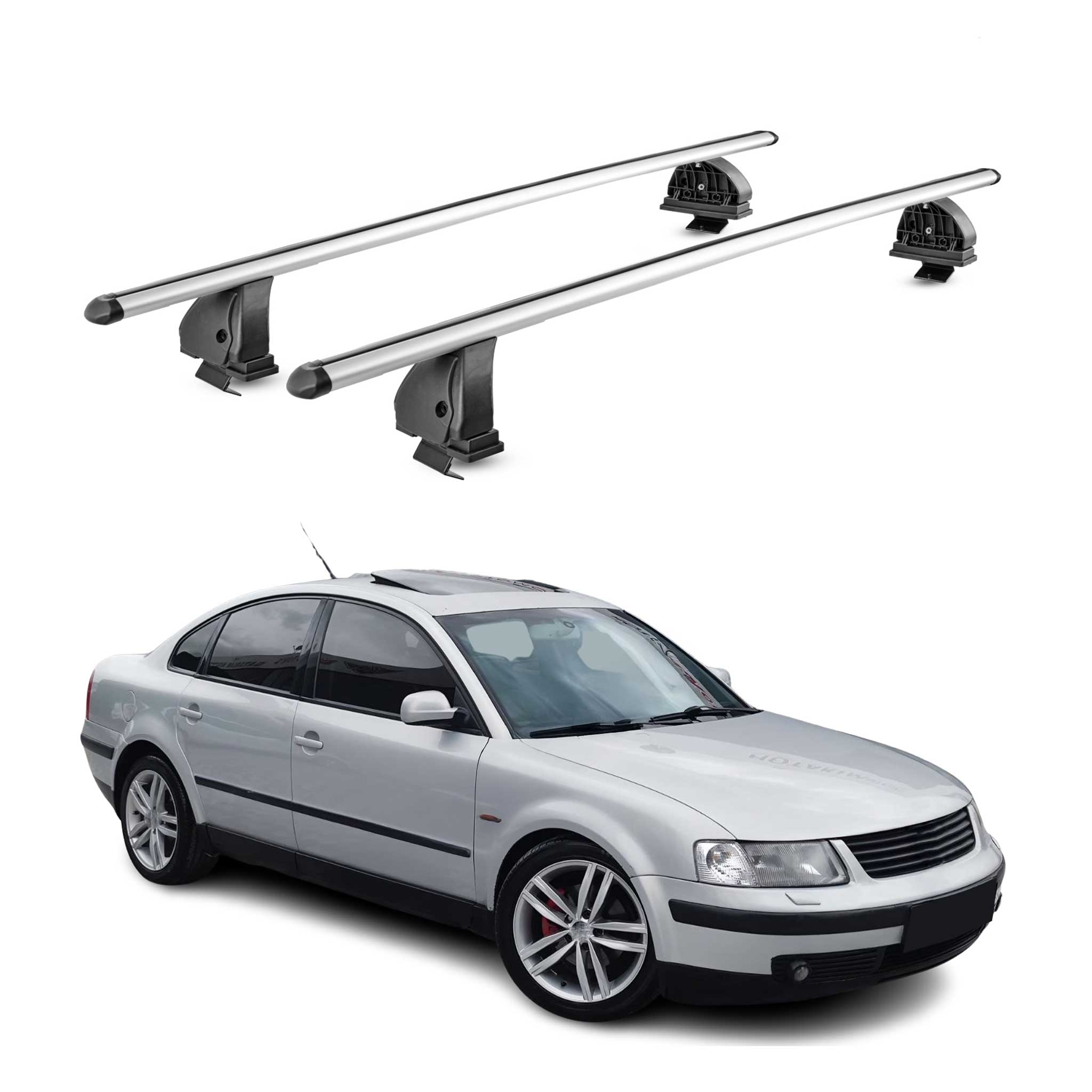 Alu Dachträger für VW Passat B5 Limo 1996-2005 4Tür TÜV T-Nut 75 kg 2tlg Silber