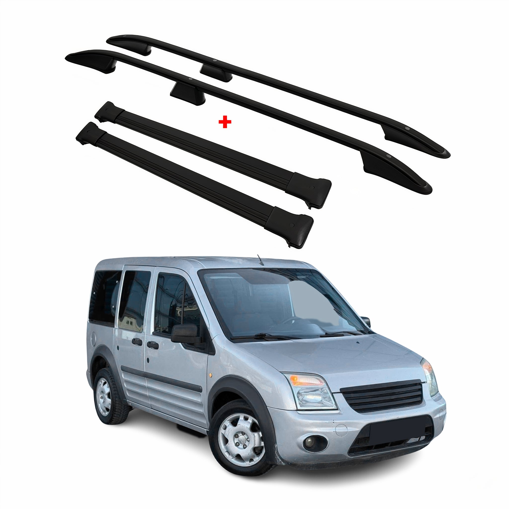 Dachreling + Dachträger für Ford Connect 2002-2014 Kurzer Aluminium Schwarz 4x