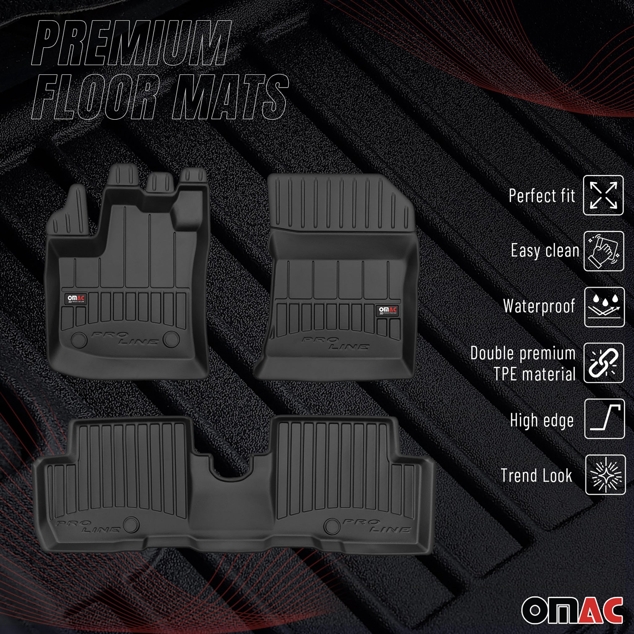 OMAC Gummi Fußmatten für Dacia Lodgy 2012-2024 Premium TPE Automatten Schwarz 3x