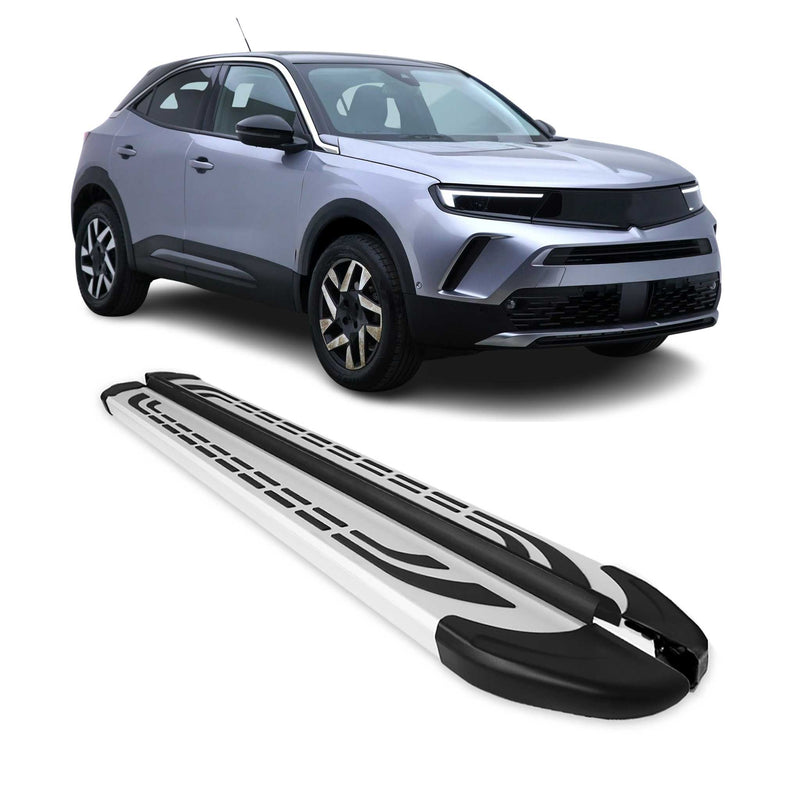 Seitenschweller Seitenbretter Trittbretter für Opel Mokka 2020-2025 Alu Silber