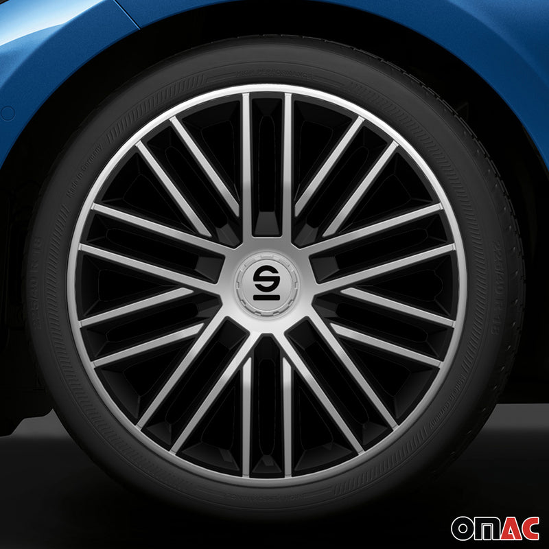 Radkappen Radzierblenden Sparco Bergamo 15" Zoll Abdeckung Set Silber Schwarz 4x