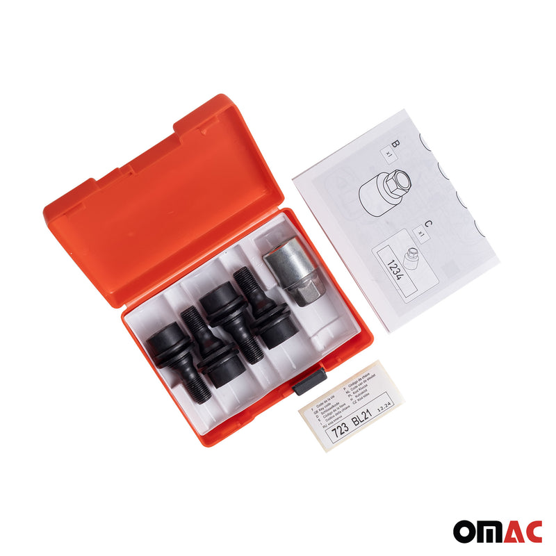 Radschloss Radschrauben Satz für Citroen C5 bis 2002 Schwarz 4tlg M12X1.25