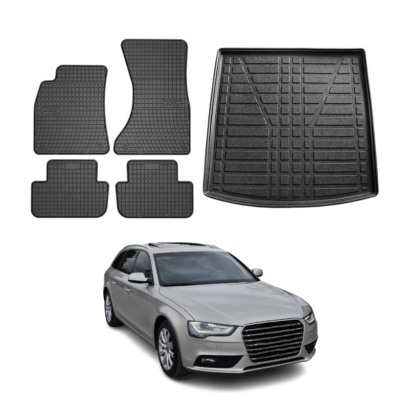 Fußmatten & Kofferraumwanne Set für Audi A4 Avant 8K5 B8 2007-2015 Gummi Schwarz