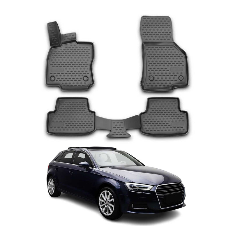 OMAC Gummimatten Fußmatten für Audi A3 2012-2020 Sportback TPE Matten Schwarz 4x