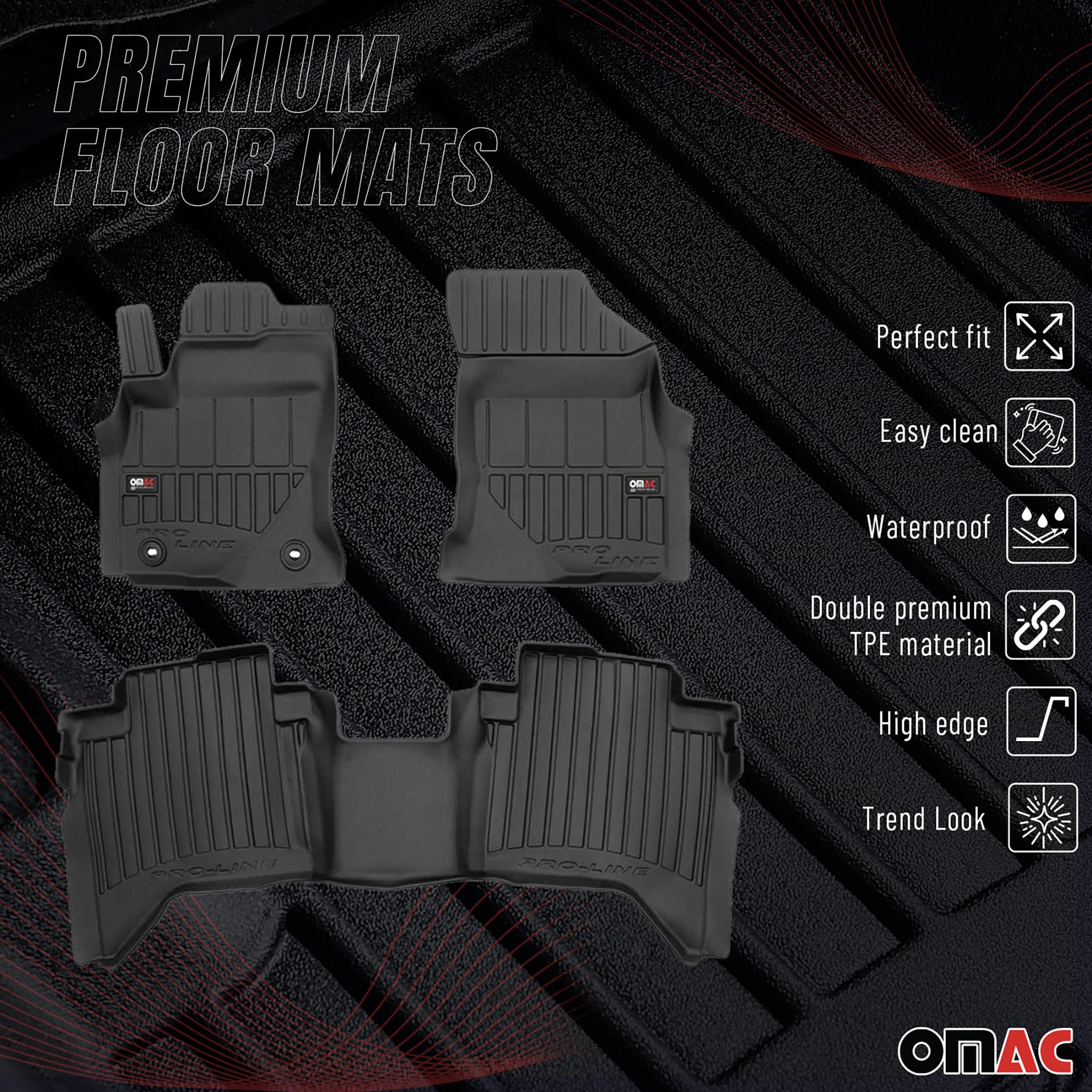 OMAC Gummi Fußmatten für Toyota Hilux 2015-2024 Premium TPE Automatten 3tlg