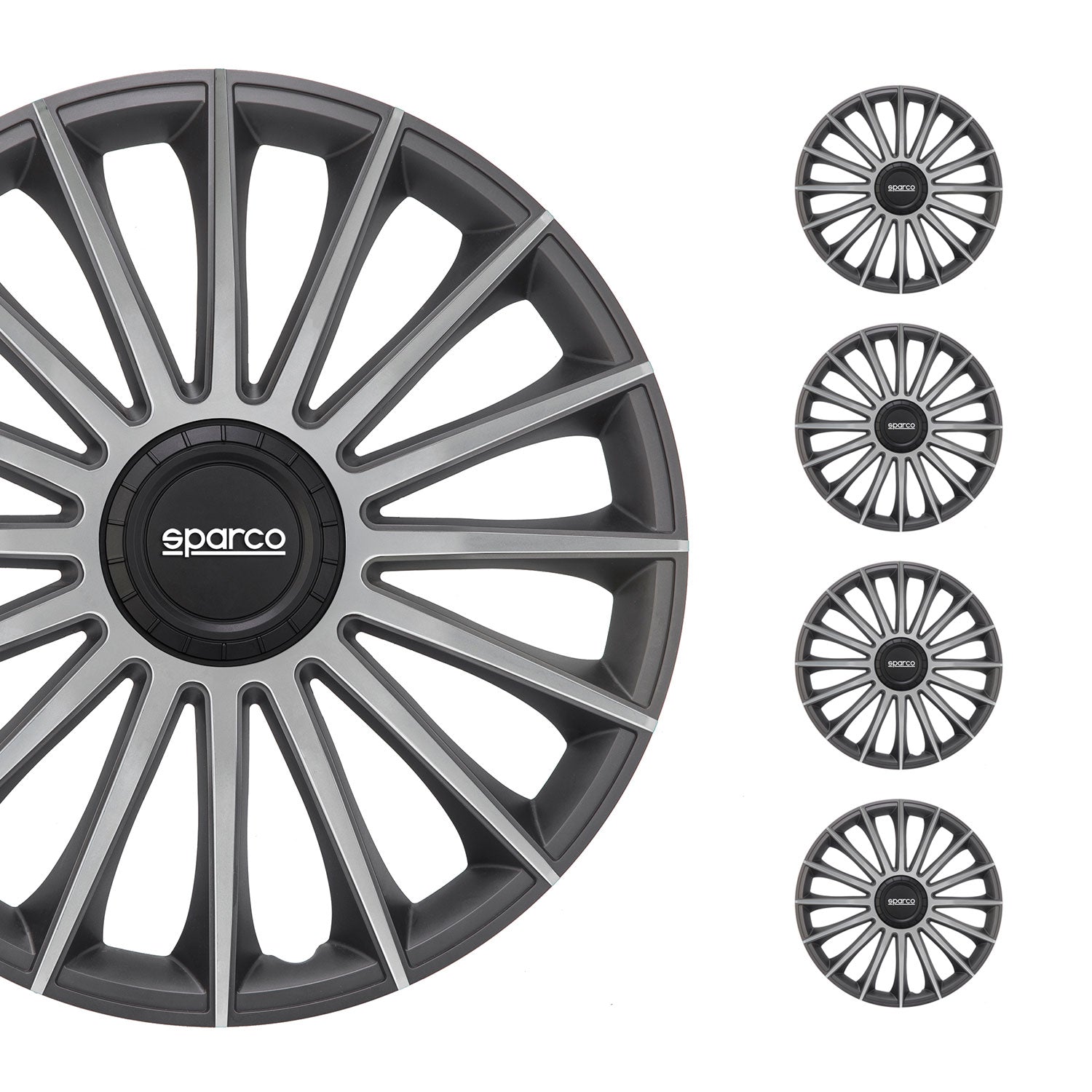 Radkappen Radzierblenden Sparco Treviso 15" Zoll Abdeckung Set Grau Silber 4x