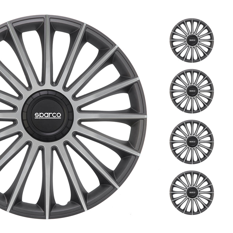 Radkappen Radzierblenden Sparco Treviso 15" Zoll Abdeckung Set Grau Silber 4x