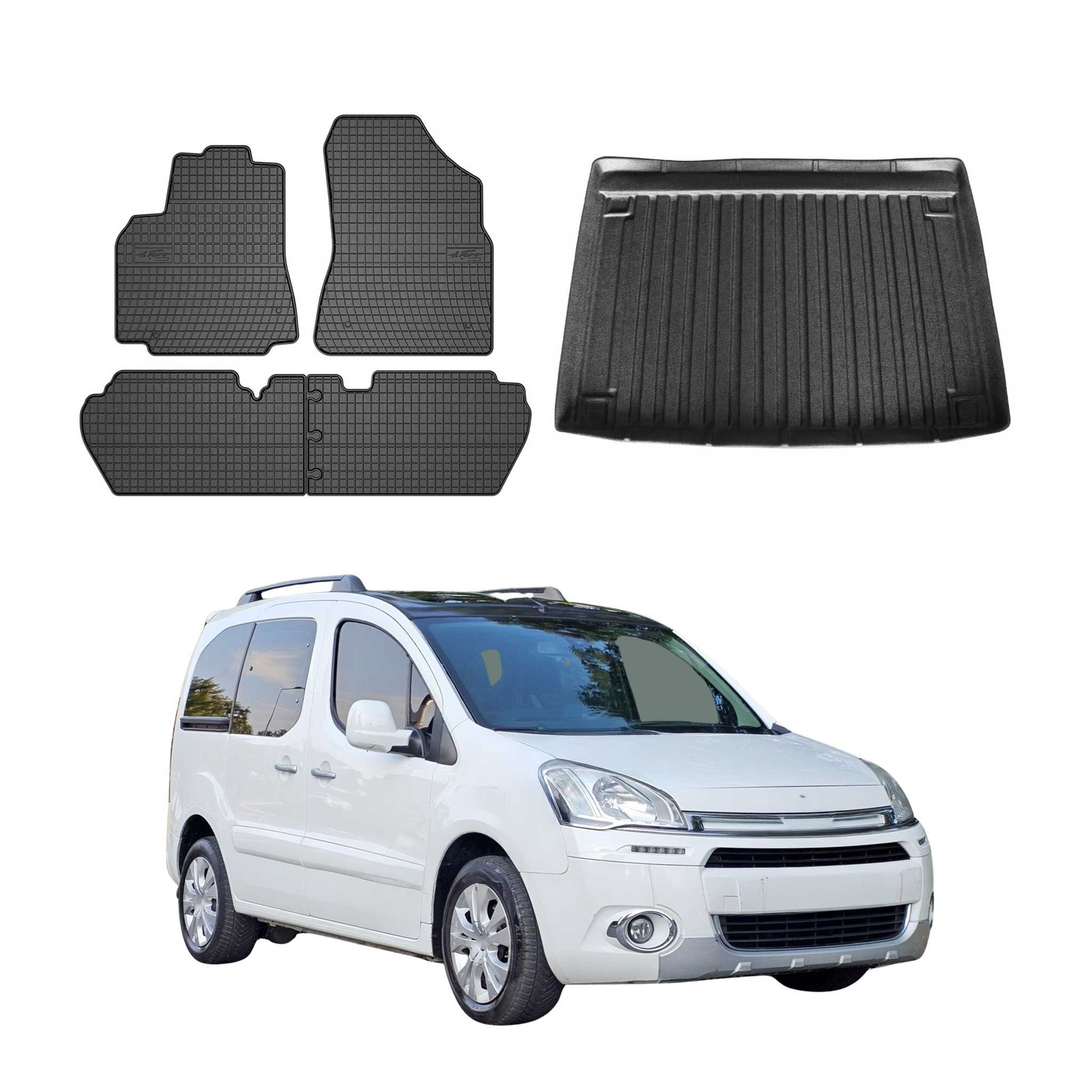 Fußmatten & Kofferraumwanne Set für Citroen Berlingo 2008-2018 Obere Gummi 5x