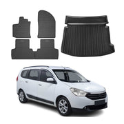 Fußmatten & Kofferraumwanne Set für Dacia Lodgy 2012-2024 5tür Gummi Schwarz 5x