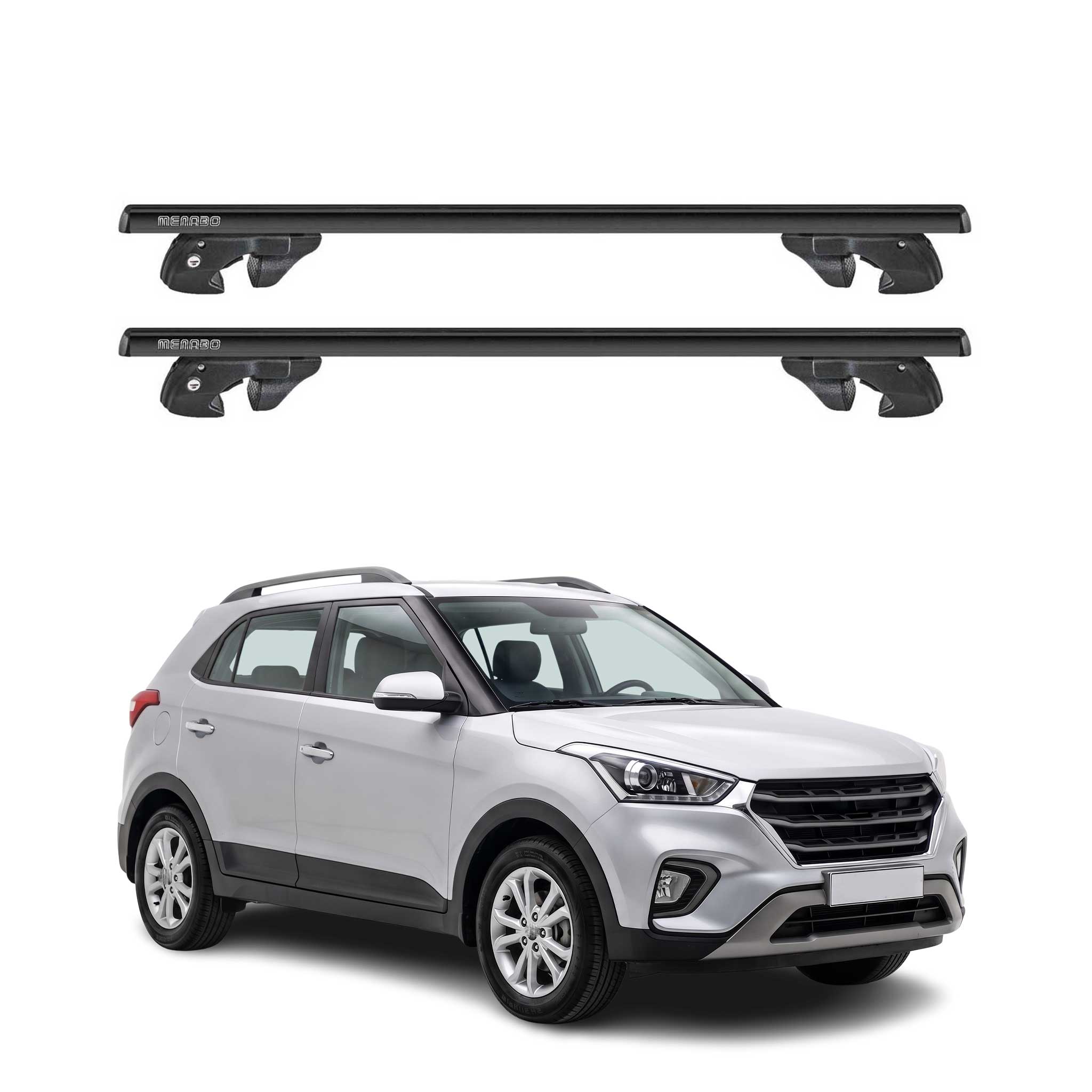 Dachträger für Hyundai Creta / ix25 2014-2018 Pre-FL Alu 90kg TÜV Schwarz 2tlg