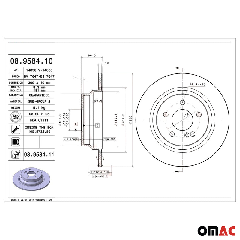 Bremsscheibe für Mercedes CLS C218 E Klasse W211 W212 2x Ø300 Voll Brembo