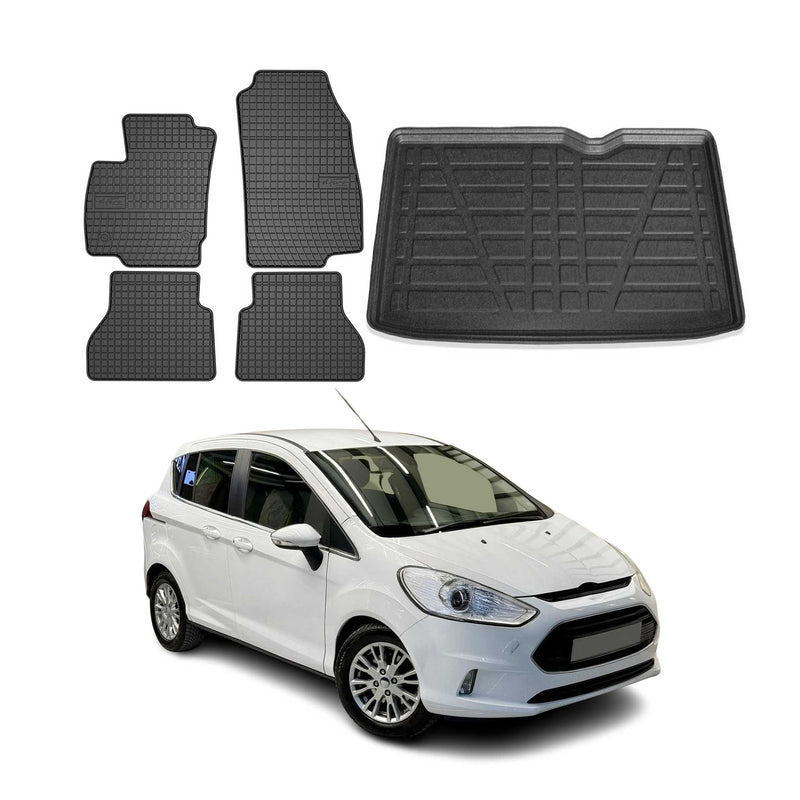 Fußmatten & Kofferraumwanne Set für Ford B-Max 2012-2024 Gummi TPE Schwarz 5x
