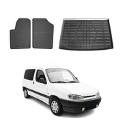 Fußmatten & Kofferraumwanne Set für Peugeot Partner 1996-2008 Gummi Schwarz 3x