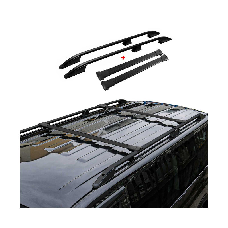 Dachreling + Dachträger SET für VW Caddy Maxi 2015-2020 Aluminium Schwarz 4tlg